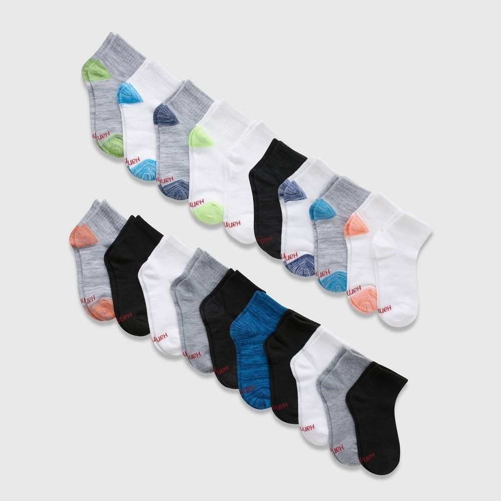 Hanes Boys 20pk Ankle Socks Multi Color Comfort Fit Value Pack Size M 9-2.5